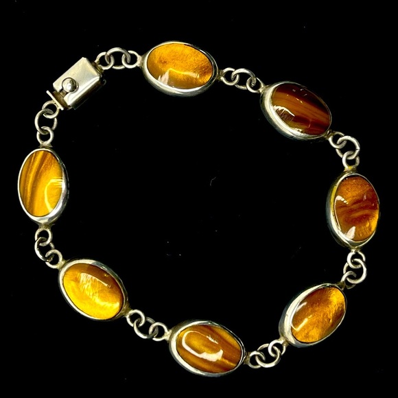 Silver Jewelry - 925 Silver Tiger’s Eye Bracelet - Imported from Mexico